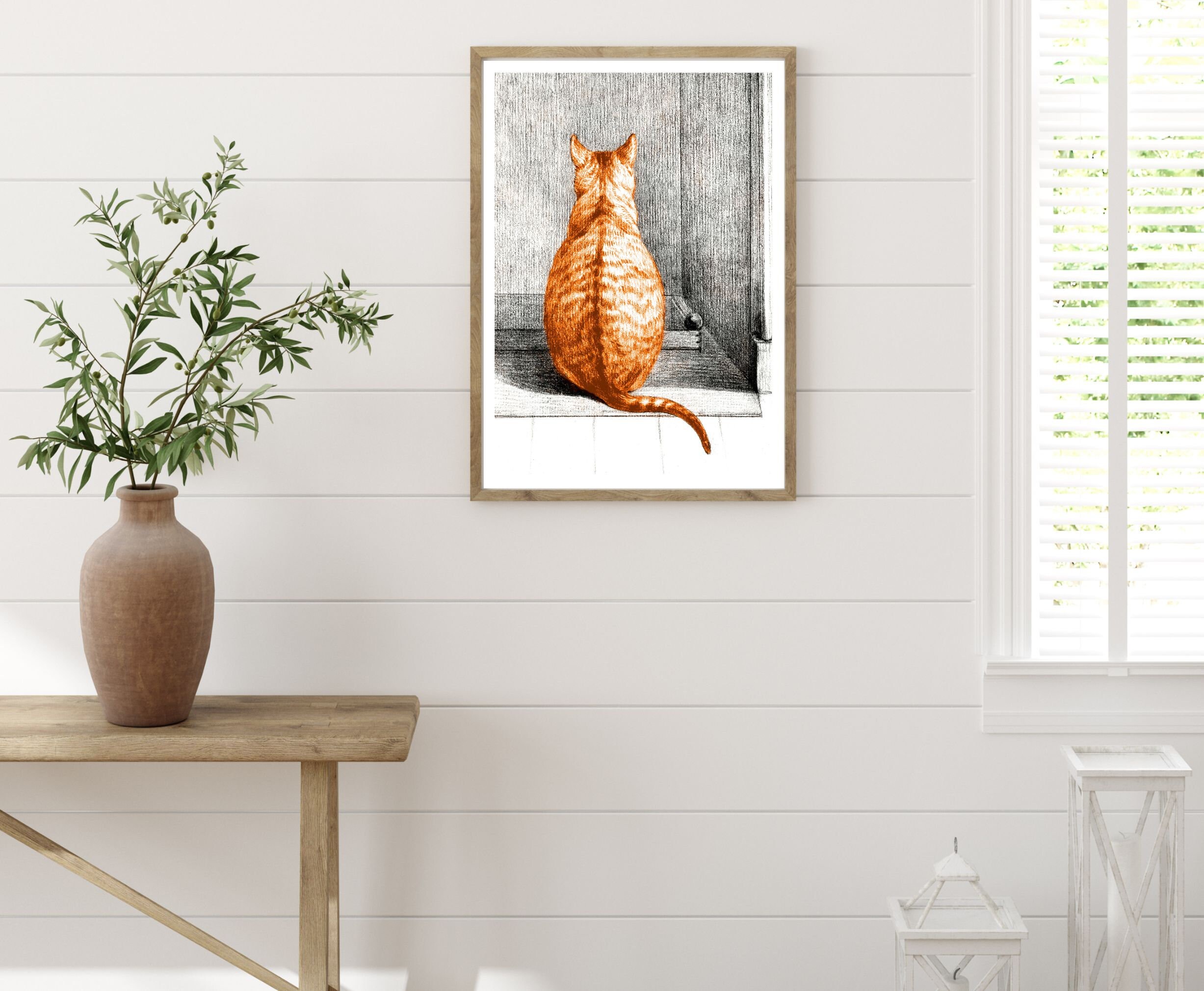 Vintage Orange Tabby Cat Art Print: Minimalist Wall Decor (digital ...