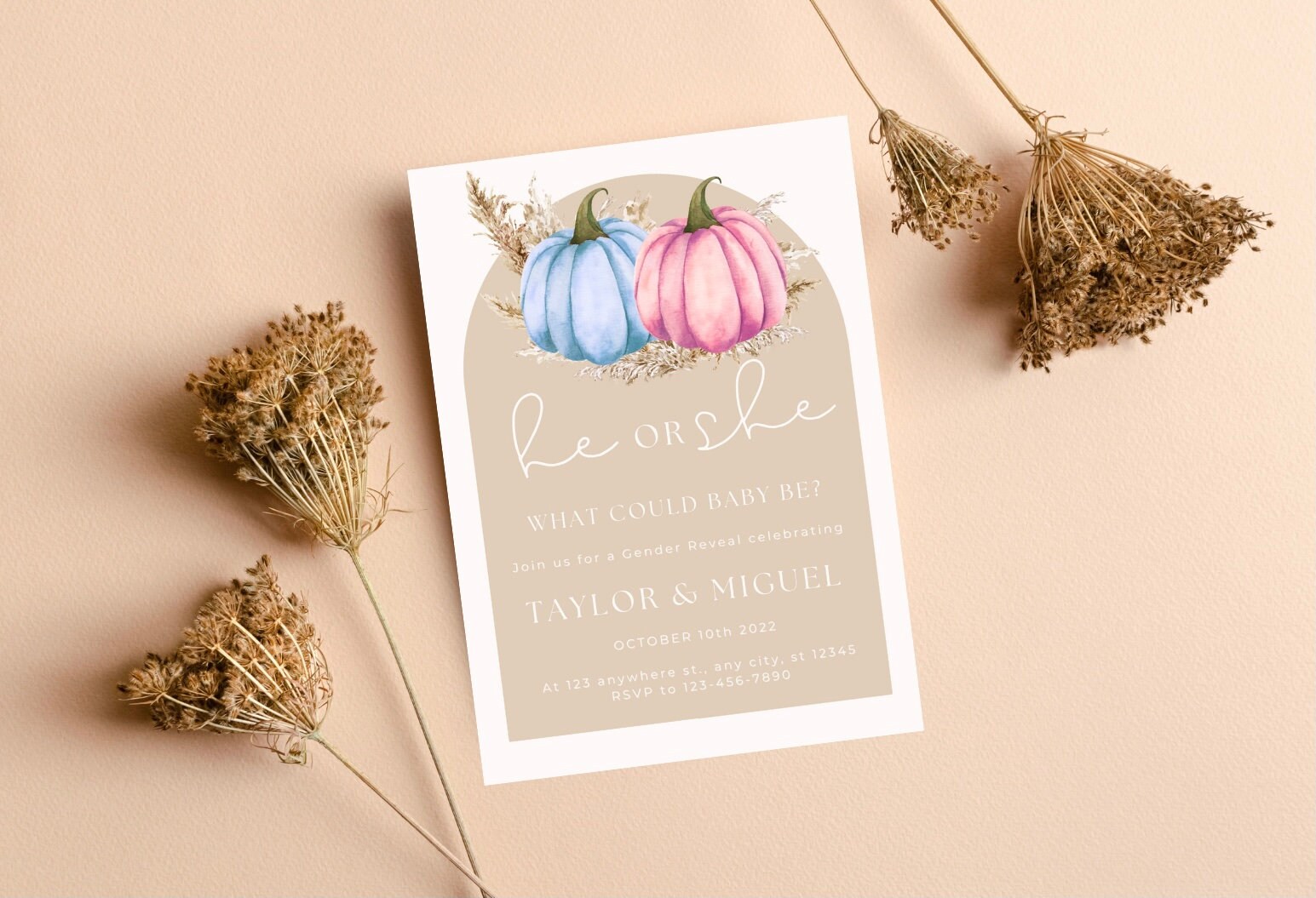 Pumpkin Gender Reveal Invitation Printable Invitation Gender Reveal Digital Download Invitation