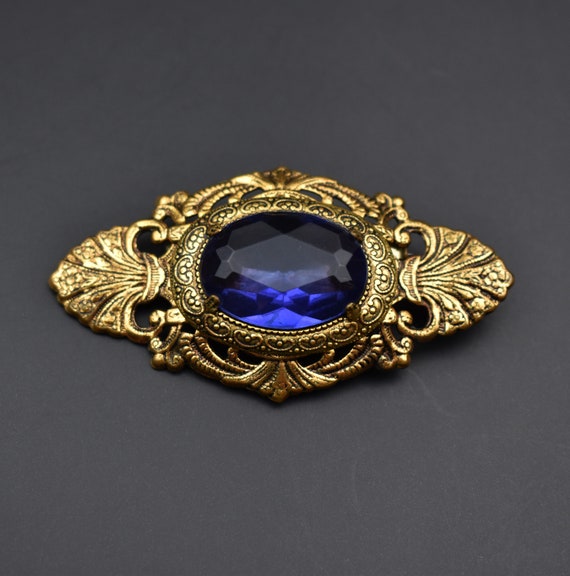 Purple crystal brooch 60s vintage, large gold ton… - image 5