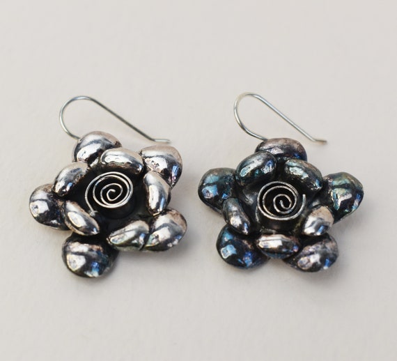 Large flower earrings dangle, huge bold floral ea… - image 6