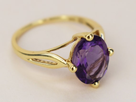 Amethyst ring gold, large purple stone crystal co… - image 4