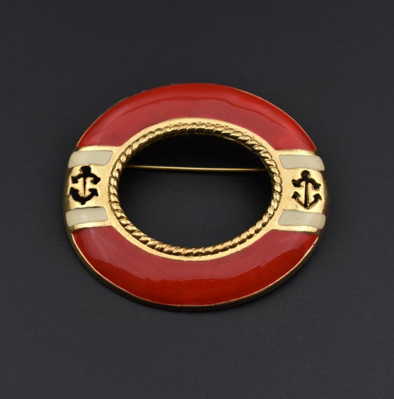 Large red circle brooch, statement nautical brooc… - image 8