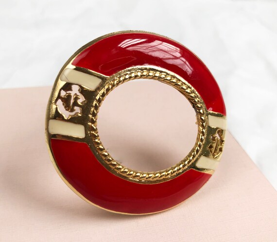 Large red circle brooch, statement nautical brooc… - image 3