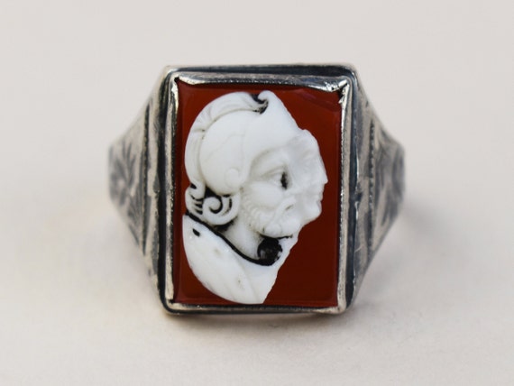 Roman cameo ring for men, massive 925 sterling si… - image 1