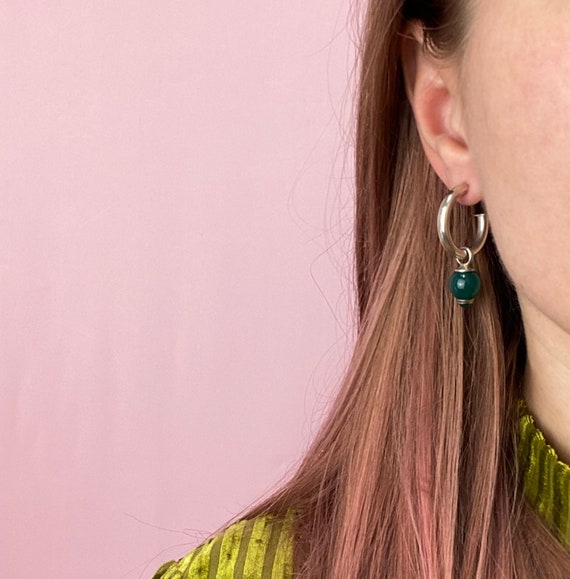 Green charm hoops silver, basic medium chunky c h… - image 3