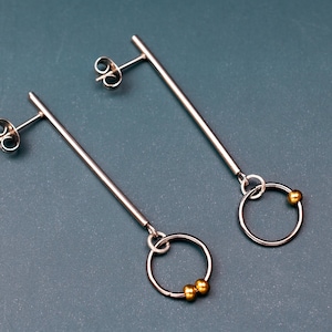 Minimalist Ohrstecker Ohrringe, Unisex Ohrstecker hypoallergen, Statement modernen zeitgenössischen Schmuck, lange leichte Ohrringe Silber