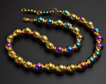 Large beads chunky necklace, bold rainbow hematite choker, unique handmade jewelry gift for women and men