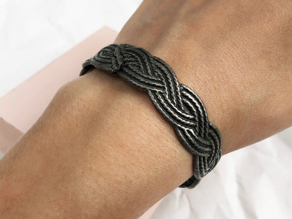 Dark metal rustic bangle, wicker bracelet bangle,… - image 8