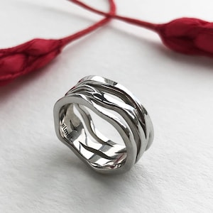 Anillo ancho y grueso de plata esterlina, anillo multicapa, elegante anillo minimalista, banda básica inusual 6 EE. UU., anillo casual simple único hecho en EE. UU.