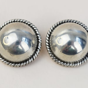 Large stud clip on earrings sterling silver, accent basic round earrings 90s vintage, massive statement studs y2k, bold chunky jewelry women
