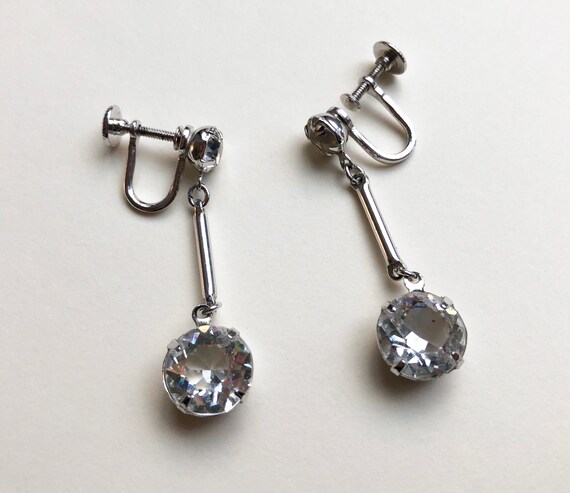 Crystal dangle drop bar earrings clip on, accent … - image 6