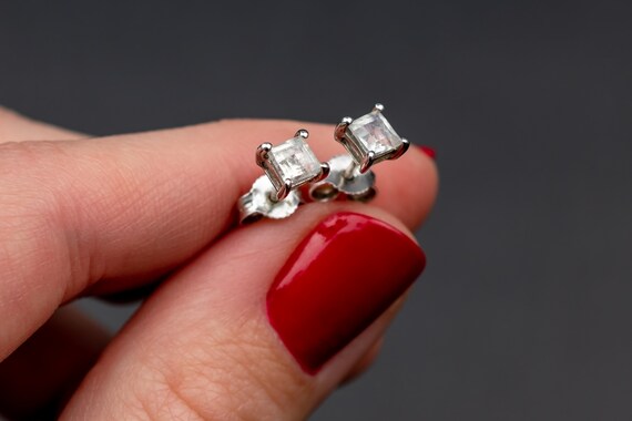 Moonstone stud earrings, small square gemstone cr… - image 5