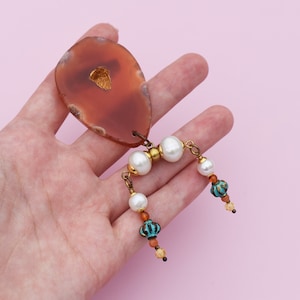 Agate druzy geode brooch, unique unusual handmade lapel pin, stone crystal collar pin for women, OOAK quirky jewelry