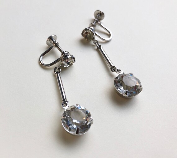 Crystal dangle drop bar earrings clip on, accent … - image 5