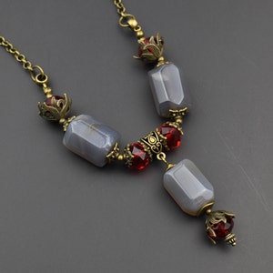Chunky stone necklace, large y lariat necklace, statement gemstone boho necklace for women, ooak fancy handmade jewelry gift