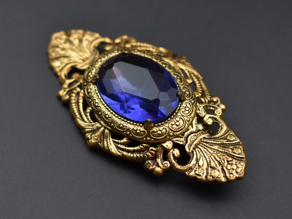 Purple crystal brooch 60s vintage, large gold ton… - image 1
