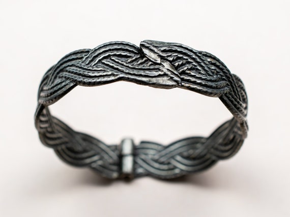 Dark metal rustic bangle, wicker bracelet bangle,… - image 1