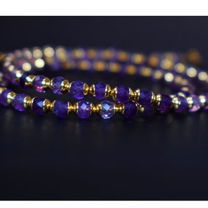 Faceted amethyst necklace gold, tiny gemstone crystal bead choker, dainty elegant colorful stack boho necklace, quirky handmade jewelry gift