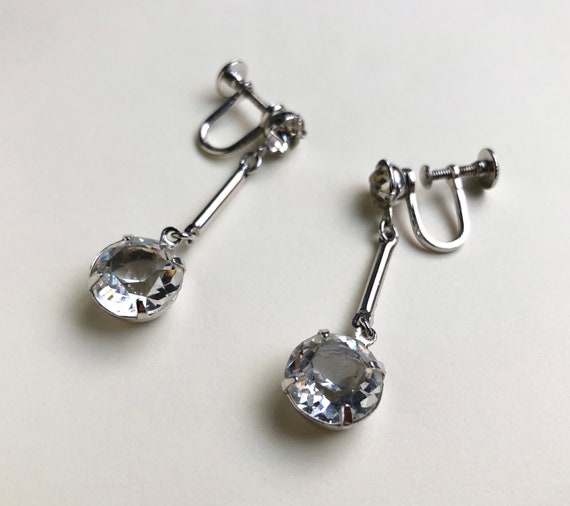 Crystal dangle drop bar earrings clip on, accent … - image 4