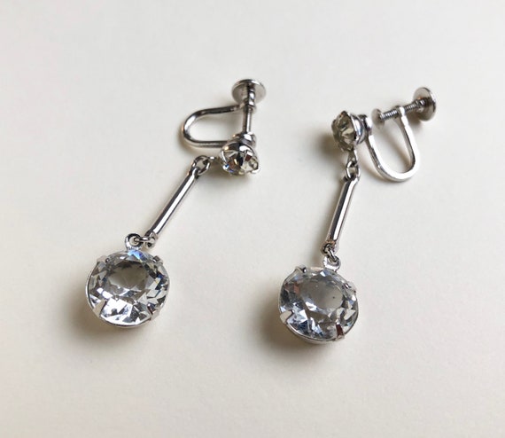 Crystal dangle drop bar earrings clip on, accent … - image 7