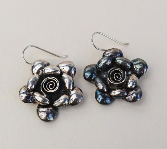 Large flower earrings dangle, huge bold floral ea… - image 3