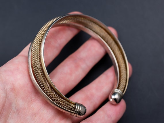 Mesh open bangle sterling silver, basic accent st… - image 2