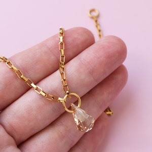 Swarovski crystal dangle drop pendant necklace, chunky box chain necklace, elegant stack link necklace for women, quirky gift handmade