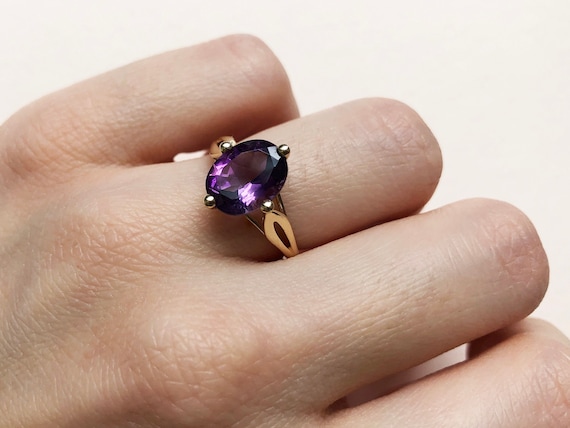 Amethyst ring gold, large purple stone crystal co… - image 7