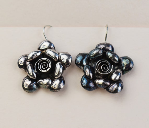 Large flower earrings dangle, huge bold floral ea… - image 5