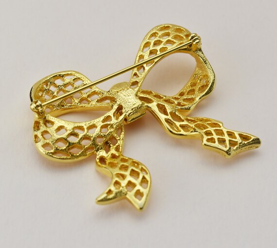 Gold bow brooch large, elegant basic lapel pin, s… - image 6