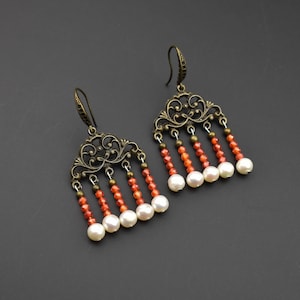 Carnelian earrings dangle, large colorful earrings boho, statement accent earrings for women, orange colored gemstone earrings, bold jewelry