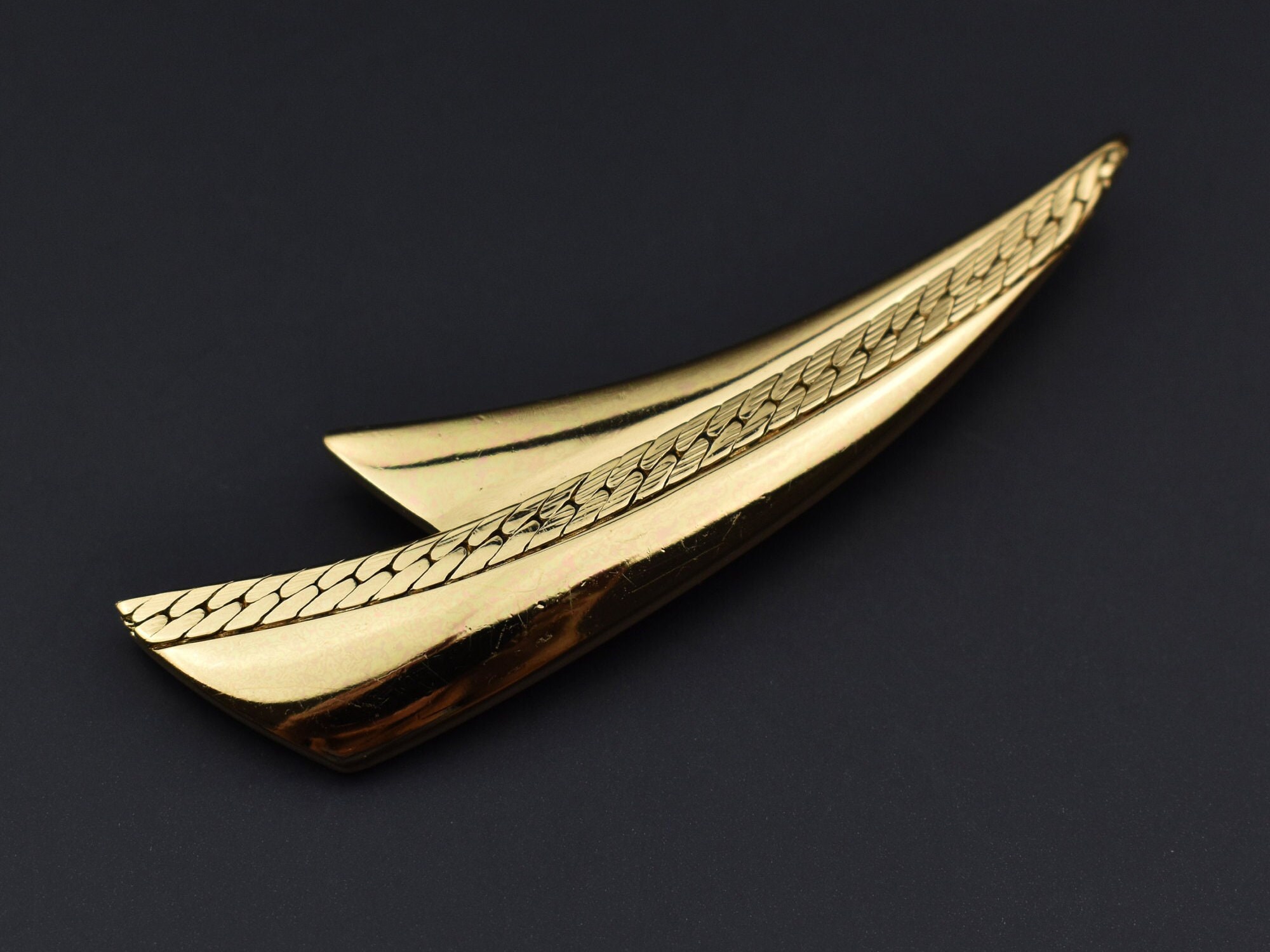 80's Large Abstract Gold Tone Textured Brooch Pin by Vo Les Bernard