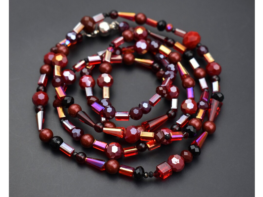 Extra Long Burgundy Red Glass Bead Necklace Super Long Accent Etsy