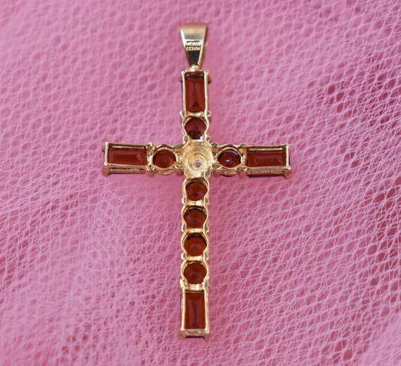 Garnet and diamond cross solid 10K gold, large bu… - image 7