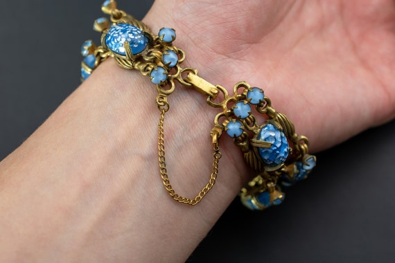 Statement multi layer chain bracelet, blue crysta… - image 3