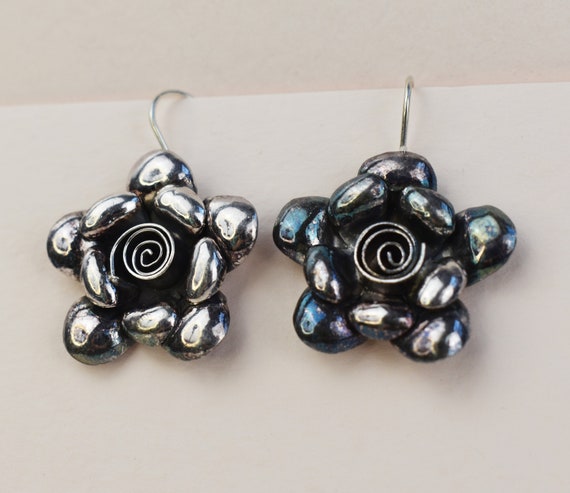 Large flower earrings dangle, huge bold floral ea… - image 7