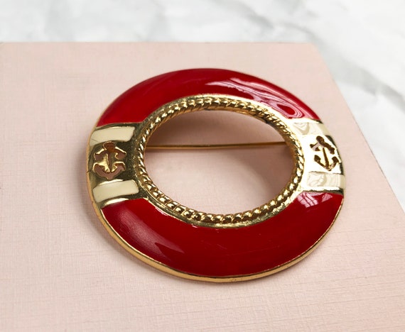 Large red circle brooch, statement nautical brooc… - image 4