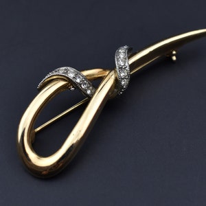 Elegant quirky brooch gold tone, large crystal modern lapel pin, accent abstract jacket brooch for women, rhinestone brooch, ship from USA