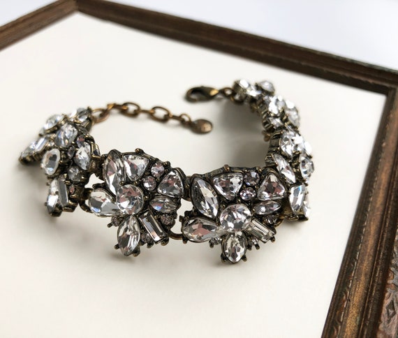 Flower crystal bracelet for women, wide statement… - image 6