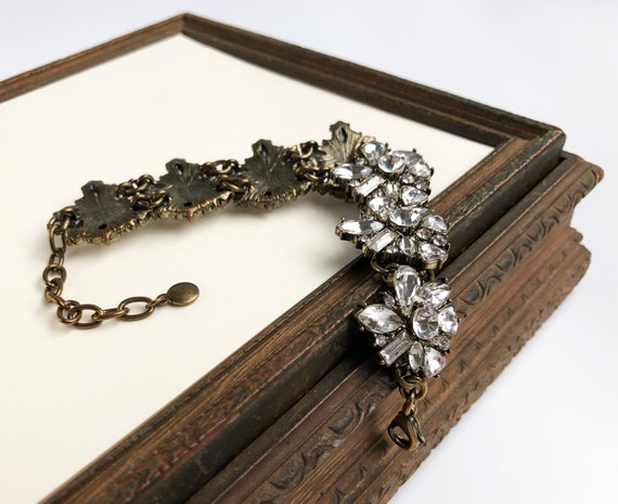 Flower crystal bracelet for women, wide statement… - image 8