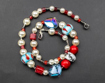 Colorful mixed bead necklace bimbocore, fancy accent barbiecore choker, 90s Y2K chunky egirl jewelry, unique bimbo jewelry, fast shipping