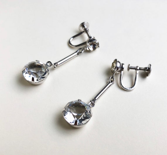 Crystal dangle drop bar earrings clip on, accent … - image 2