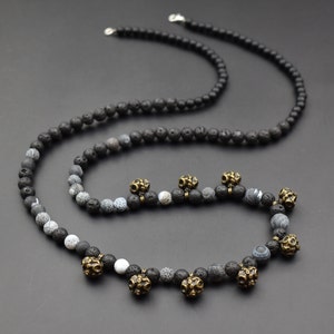 Long stone bead necklace, ooak statement bohemian aroma jewelry for women, unique stylish boho handmade gift for yoga instructor