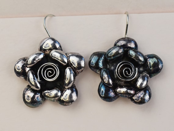 Large flower earrings dangle, huge bold floral ea… - image 1