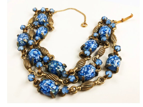 Statement multi layer chain bracelet, blue crysta… - image 4
