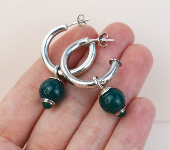 Green charm hoops silver, basic medium chunky c h… - image 6