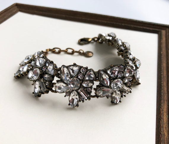 Flower crystal bracelet for women, wide statement… - image 9