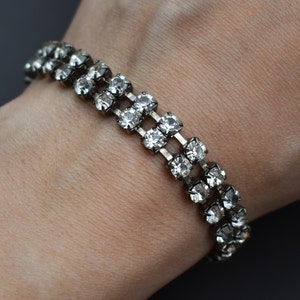 Fancy rhinestone bracelet for women, dainty clear crystal cocktail party bracelet, elegant vintage wedding jewelry for brides