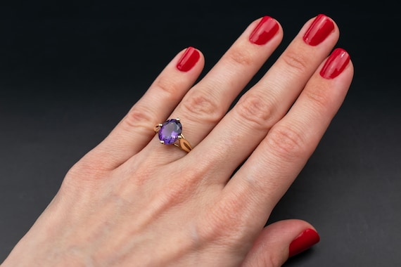 Amethyst ring gold, large purple stone crystal co… - image 2