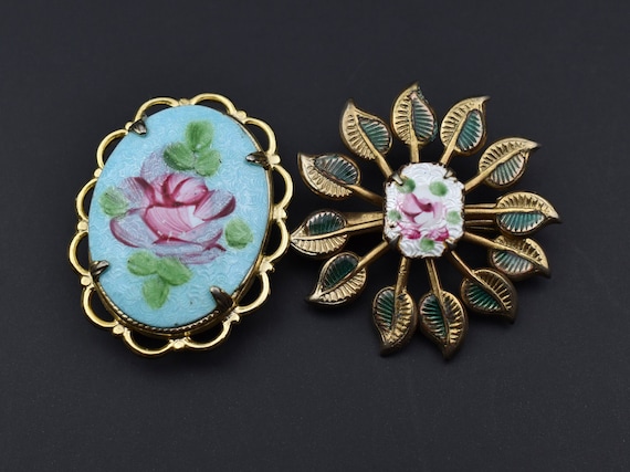 Guilloche enamel brooch, cute little lapel pin, s… - image 1